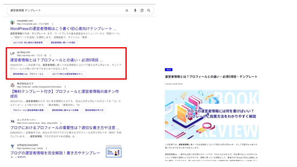 「運営者情報 テンプレート」5位の実績画像