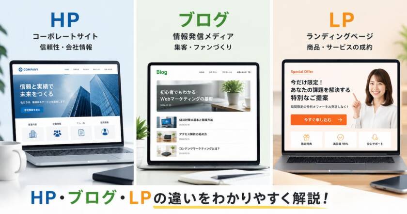LPとHPの違いを徹底比較！目的・構成・費用・使い分けまで解説