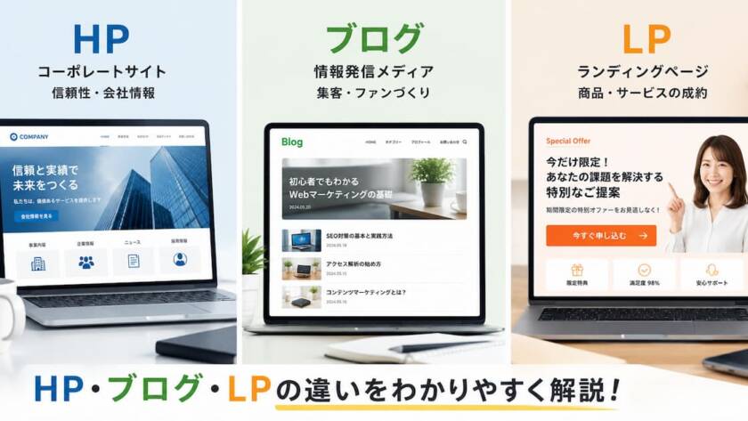LPとHPの違いを徹底比較！目的・構成・費用・使い分けまで解説