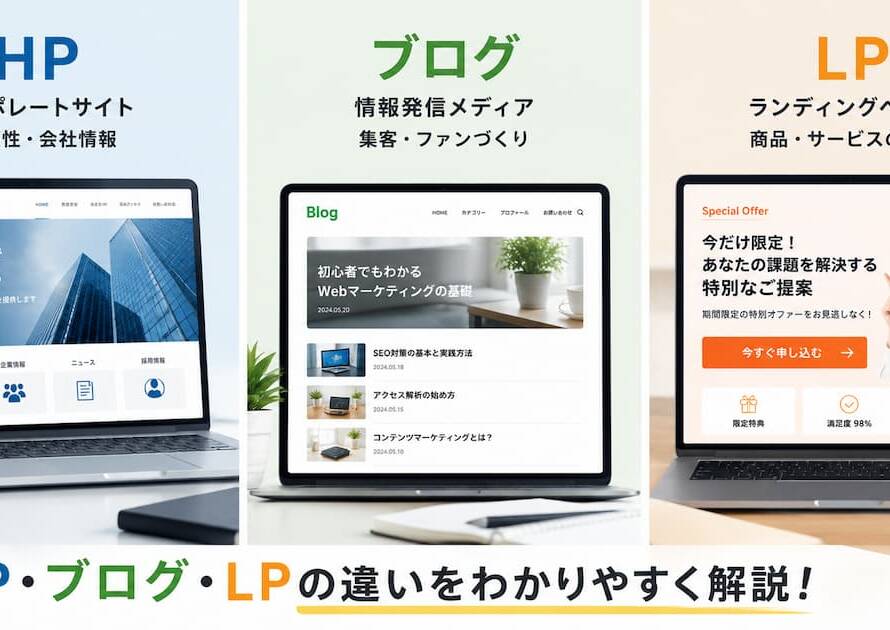 LPとHPの違いを徹底比較！目的・構成・費用・使い分けまで解説