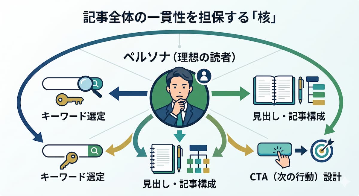 ペルソナを起点とした記事設計の波及図