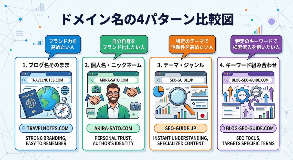 ドメイン名の4パターン比較図