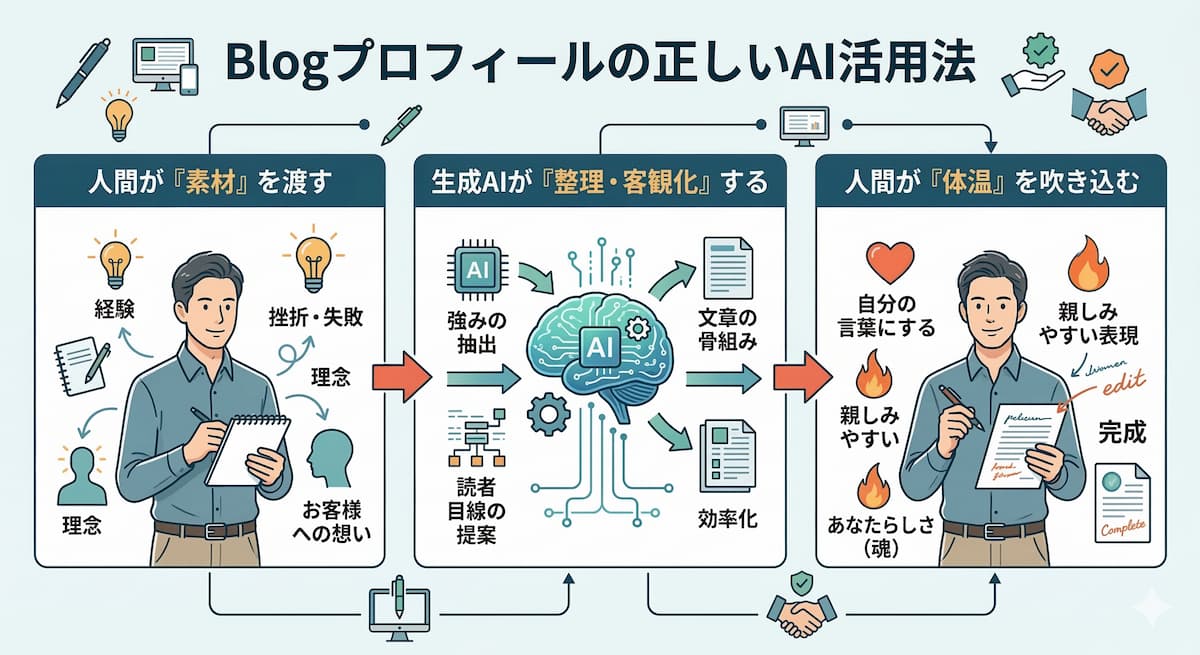 「AIと人間の正しい役割分担」を示すフロー図