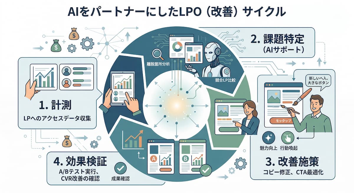 計測、課題特定、改善施策、効果検証という4つのステップが回る円形のサイクル図