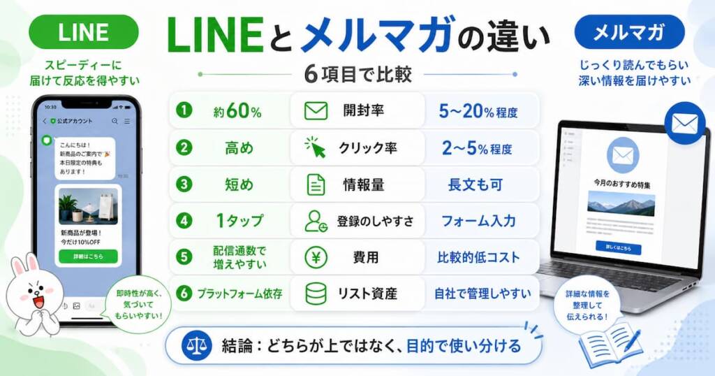 LINEとメルマガの違いを6項目で比較